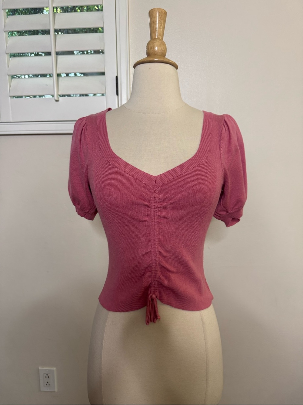 Ruched Tie-Front Pink Knit Crop Top